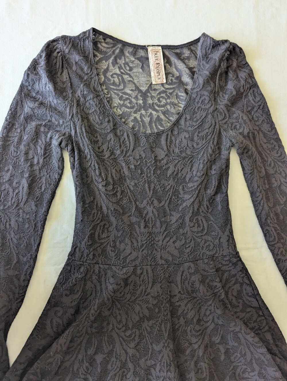 Free People Y2K Long Sleeve Lace Dress With Tulle Skirt Detail - Picture 6 of 13